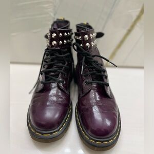 RARE VINTAGE Dr Martens Made In England Burgundy Patent Punk Strap 8 Hole
